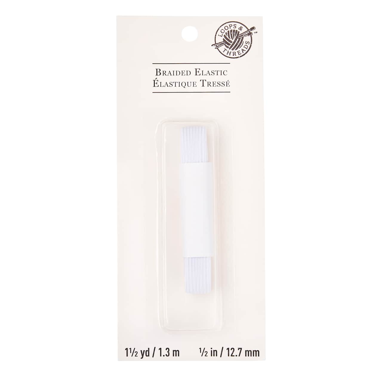 12 Pack: 1/2" White Braided Elastic by Loops & Threads™